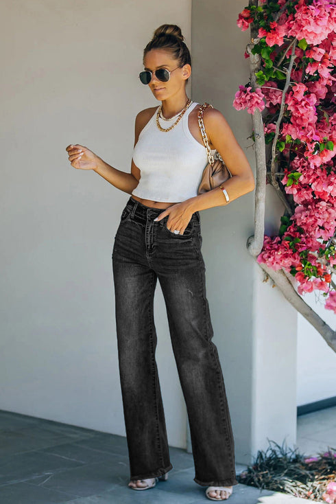 Raw Hem Straight Leg Jeans